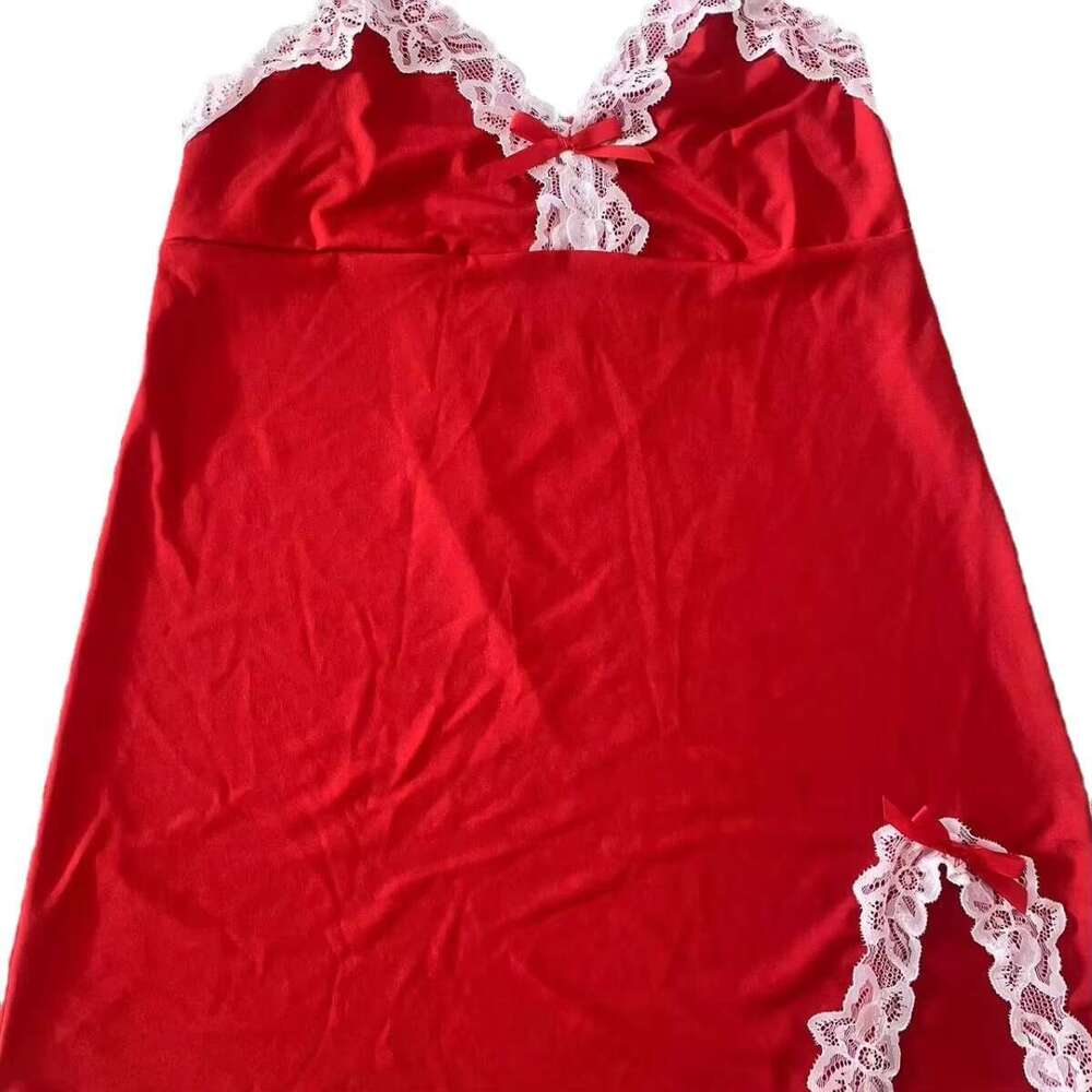 Women's Plus Size Sleepwear Sexy Underwear Lace Deep V Bow Side Slit Slim Sleep Skirts