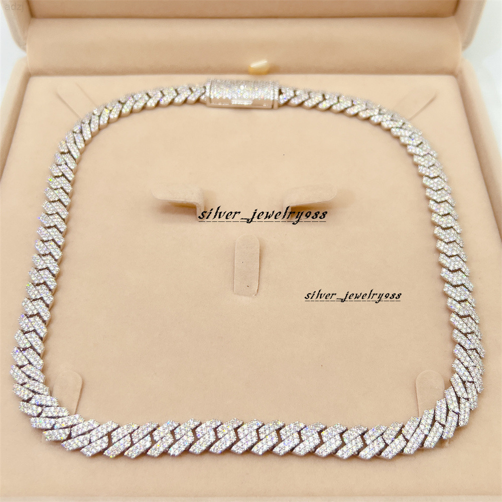 Best Selling Fashion Jewelry 10mm Width 925 Silver Vvs Moissanite Iced Out Cuban Link Chain Necklace