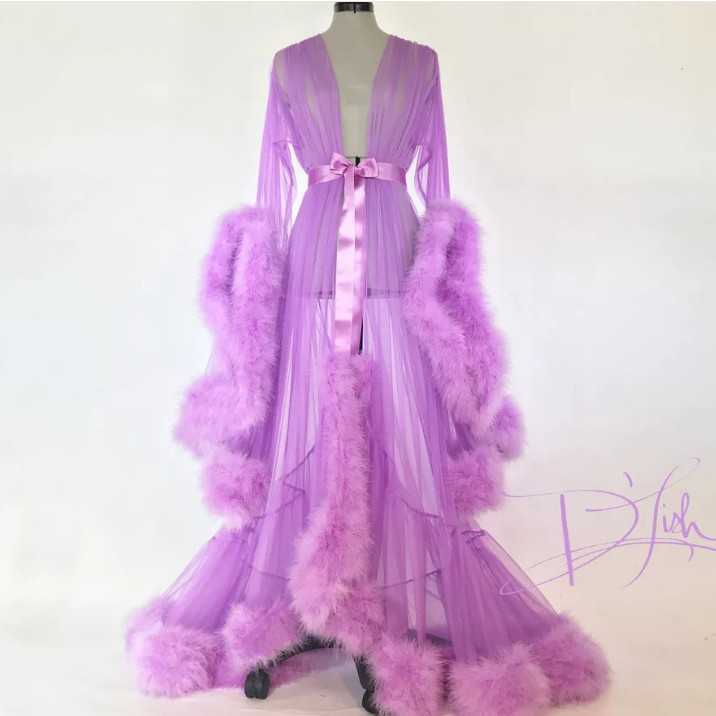 Sexy underwear straight perspective sexy feather trumpet sleeve tailed skirt 250315