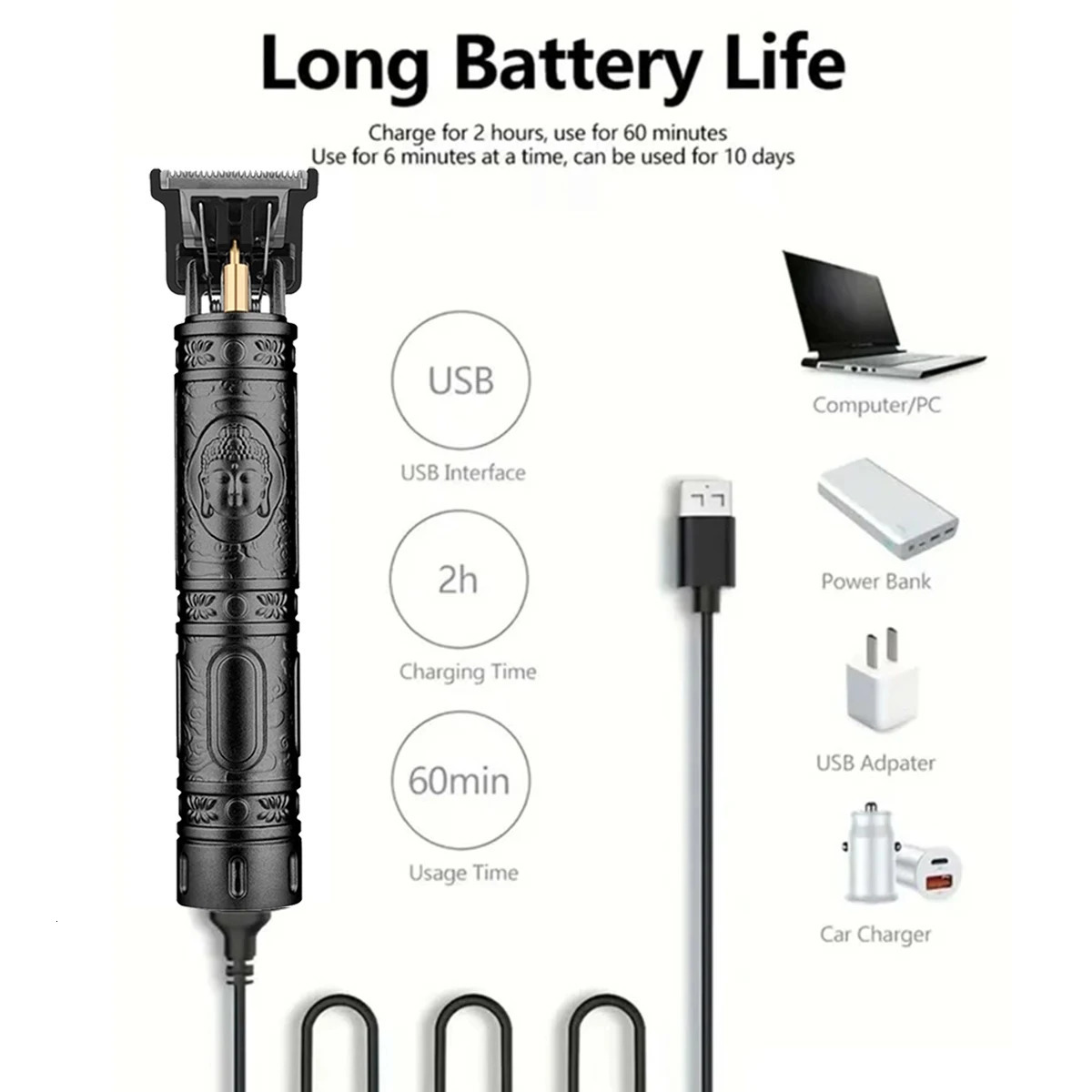 Professional Vintage Electric Rechargeable Hair Clipper Machine Hair Barber Trimmer For Men Hair Cutting 250324