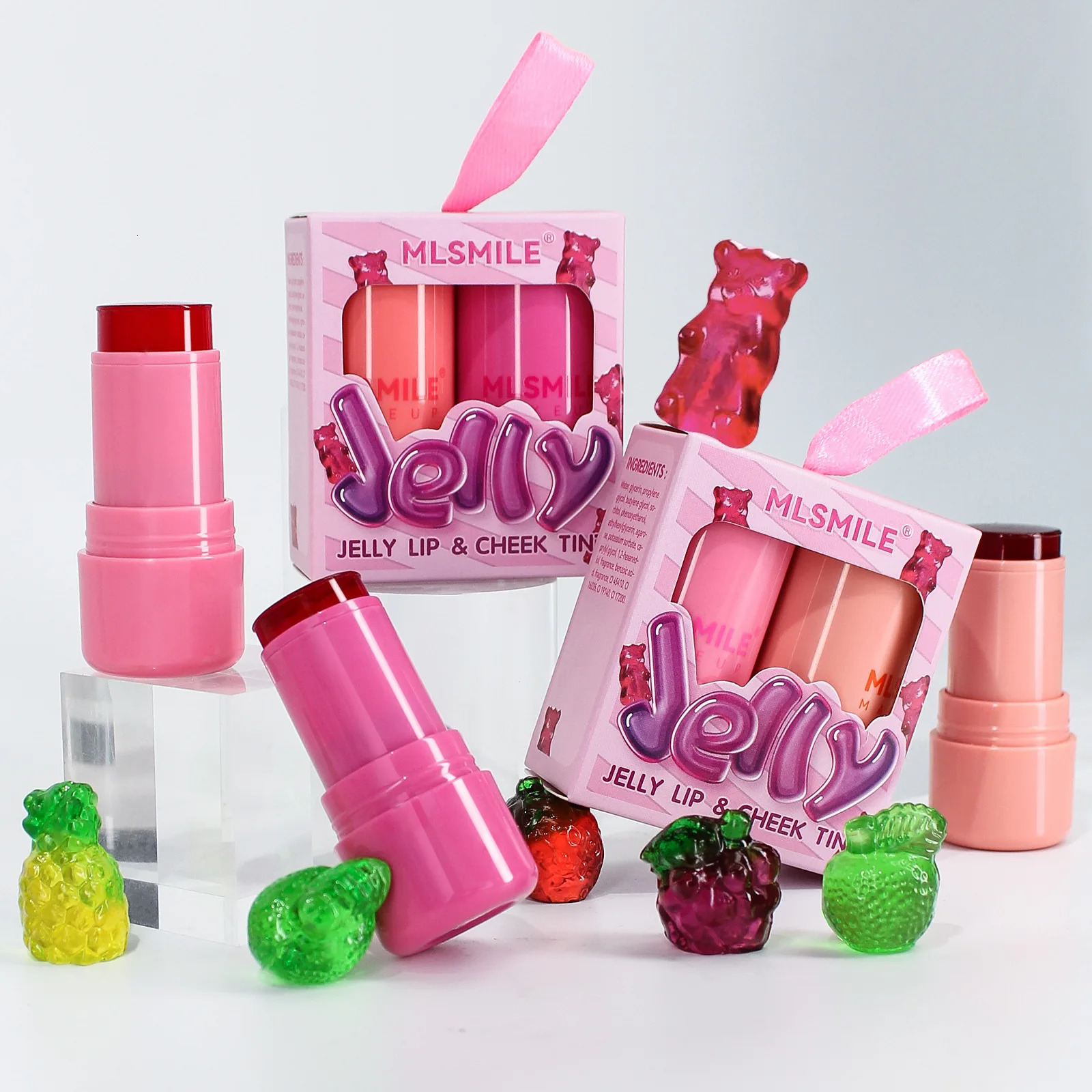 2 PCS Jelly Powder Blusher 2in1 Blush and Lip Rouge Stick Jelly Tint Hydrating Long-Lasting Coloring Vibrant 250324