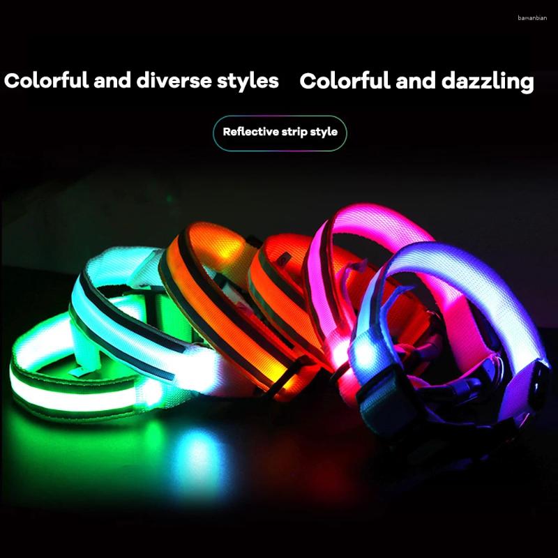 Dog Collar Nylon LED Glowing For Large Small Dogs Night Light Flashing Adjustable Collars Pet Supplies DogAccessories