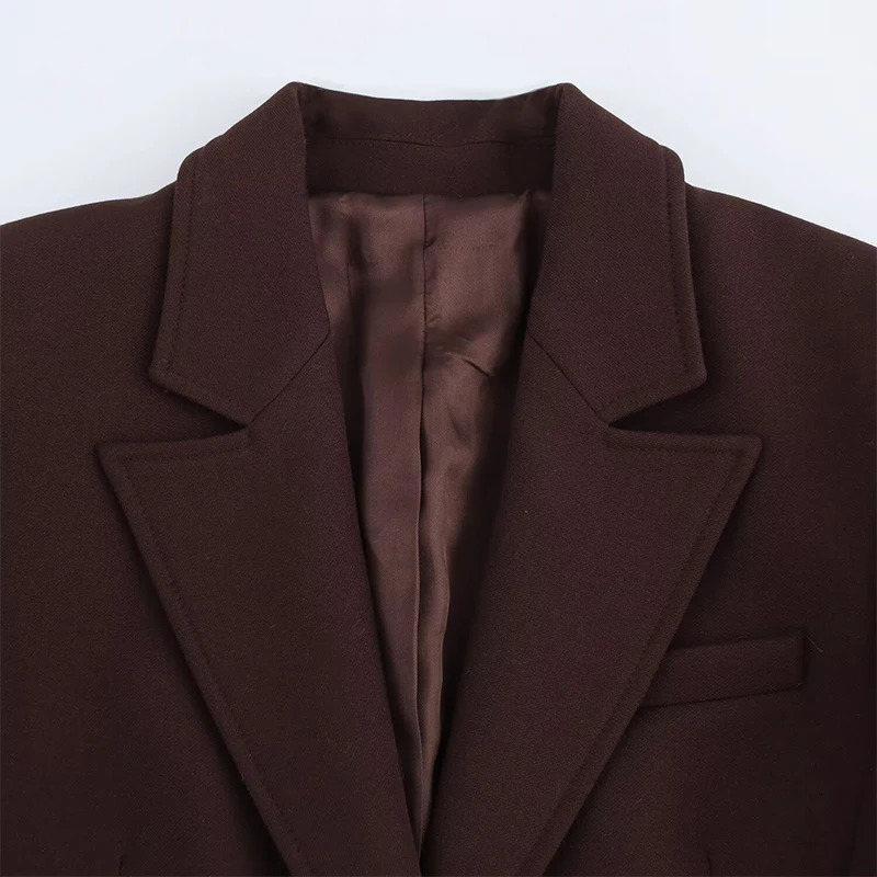 Willshela Women Fashion With Pockets Brown Single Button Blazer Vintage Notched Neck Long Sleeves Female Chic Lady Outfits 250321