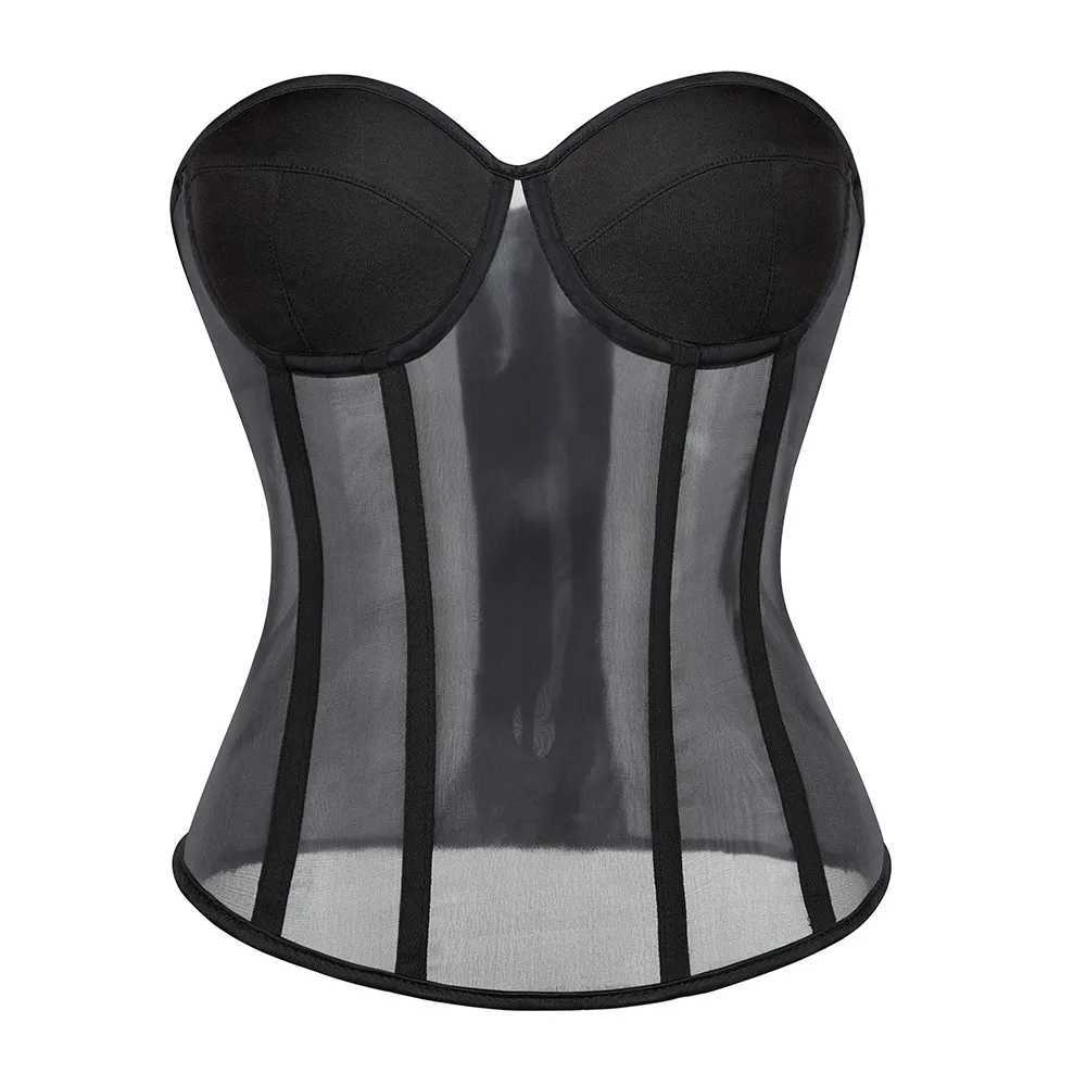 Sexy black transparent mesh bra push up bra womens tight corset Bustier club party breathable shaping clothing plus size W250325