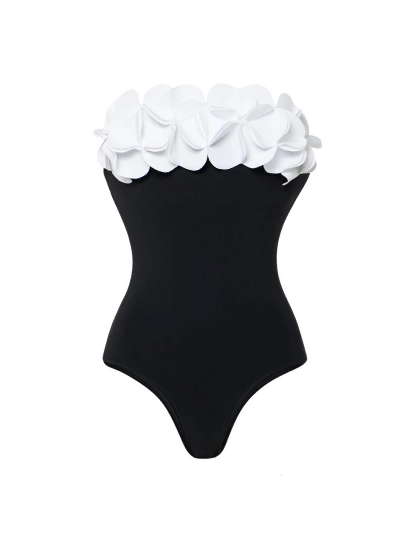 2024 Sexy Flowers Black And White Contrast Color Swimsuit For Women Bodysuit Swimwear Female Push Up Monokini Bath250324