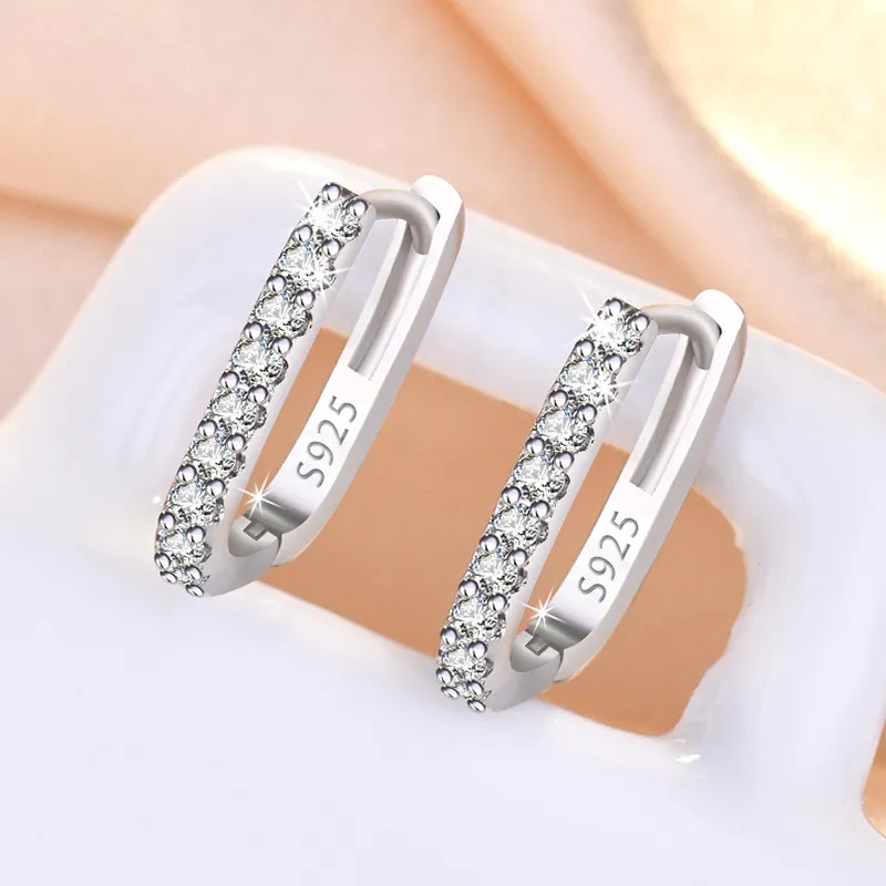 Elegant 925 Sterling Silver Crystal & Zircon Hoop Earrings for Women