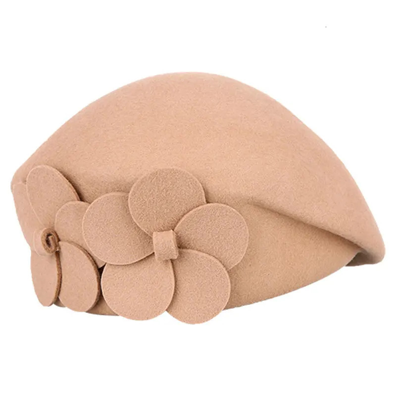 Vintage Black French Beret 100% Wool Hat Womens Pink Flower Fedora Winter Felt Womens Church Hat Chepeau Feminino Gift 250320