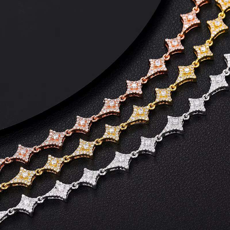Dropshipping Bling Hip Hop Jewelry 925 Sterling Silver D Color VVS Moissanite Iced Out Star Charm Bracelet Anklet for Men Women