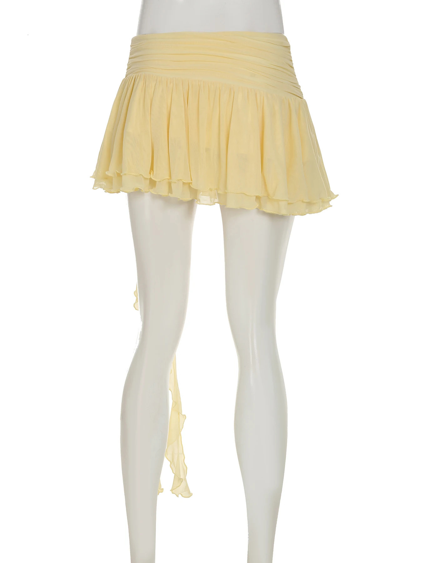 IAMSURE Holiday Tie Flower A-Line Pleated Skirts Beach Style Solid Folds Ruffles Low-Waist Mini Skirts Women 2025 Summer Fashion 250325