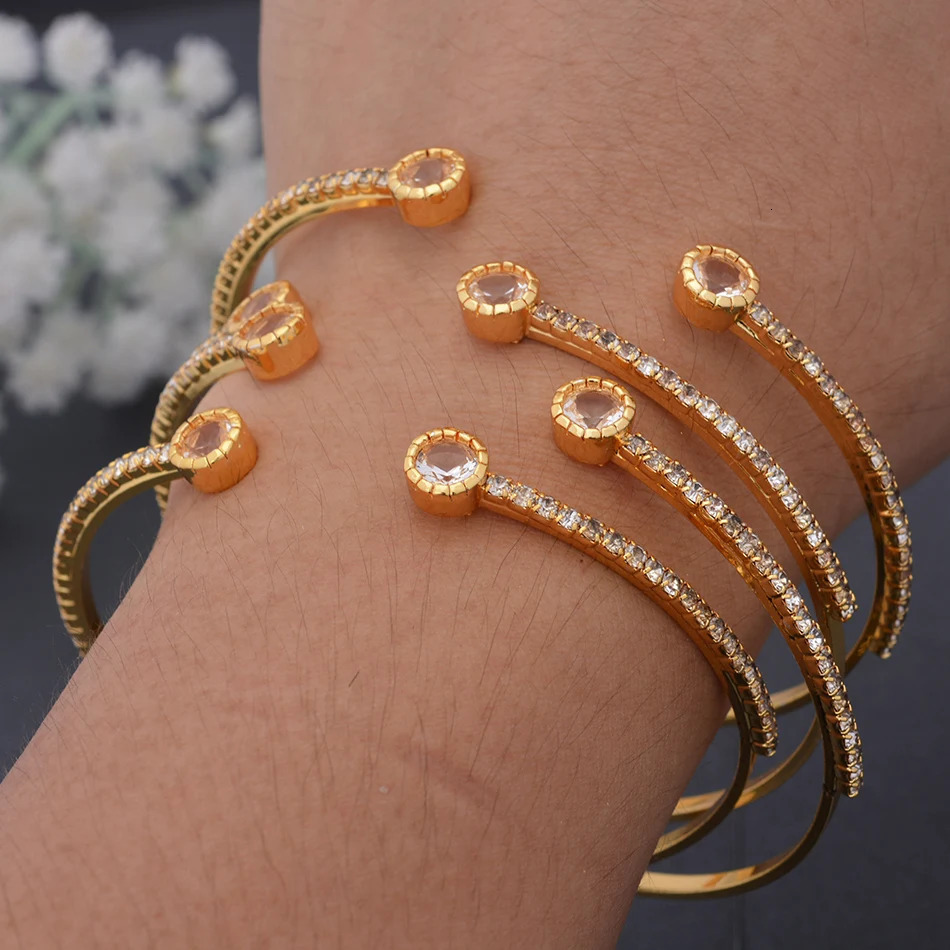 4 pieces/set of green Dubai Ethiopian gold cufflinks suitable for women girls wives African bracelets Arabic bracelets jewelry holiday gifts 250322