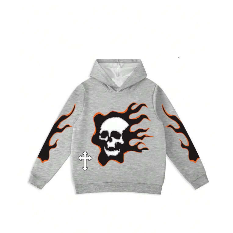 New Y2K trendy printed sports hip-hop street couple style skull hooded pullover, drawstring pants