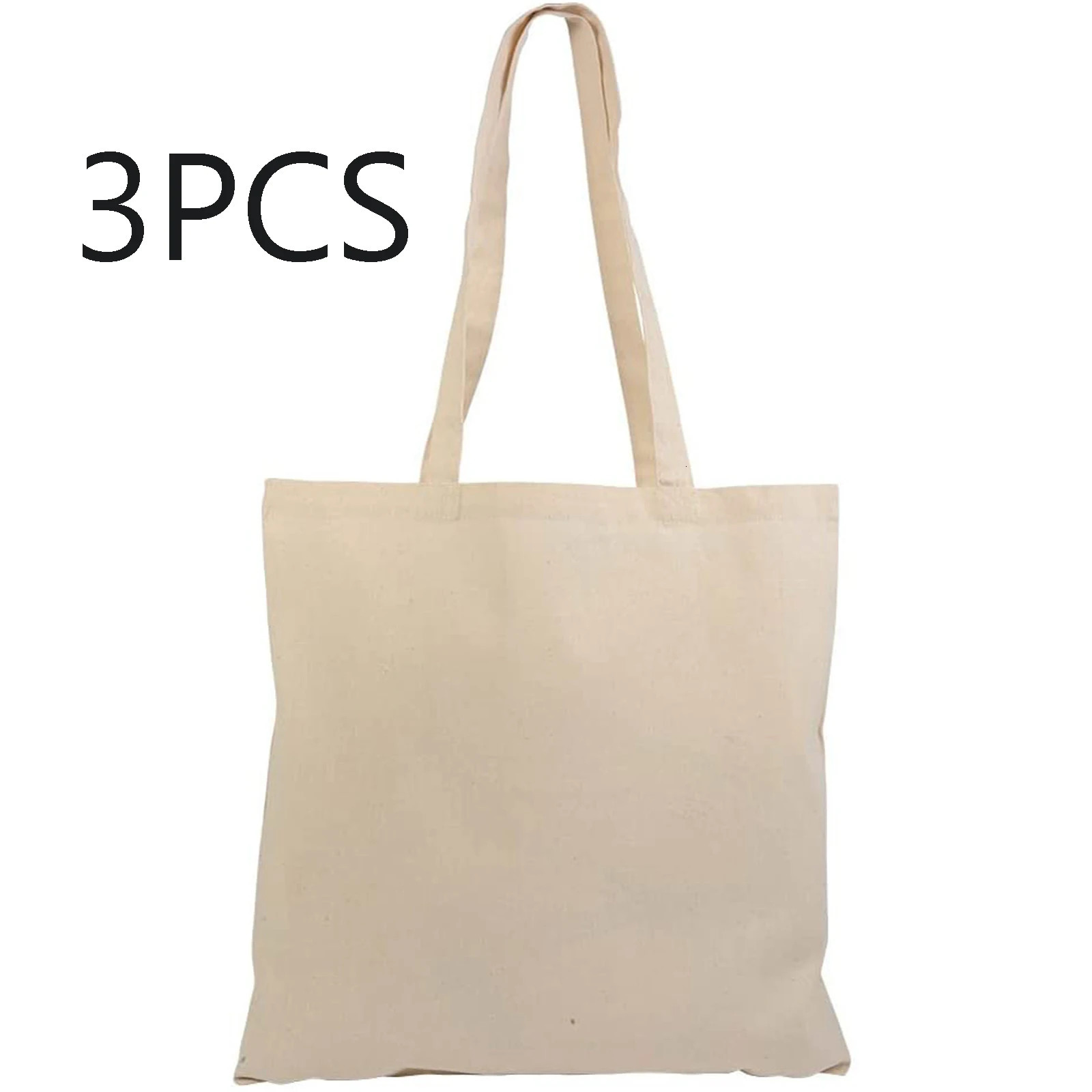 Shopping Bags Large Capacity Canvas Folding Eco-Friendly Cotton Tote Bags Reusable DIY Shoulder Bag Grocery Handbag Beige White 250314