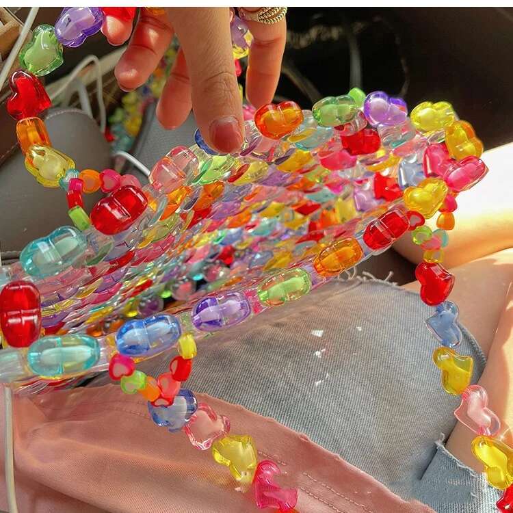 2025 New Handmade Designer Fashion Bead Bag Rainbow Heart Jelly Handbag Beads4