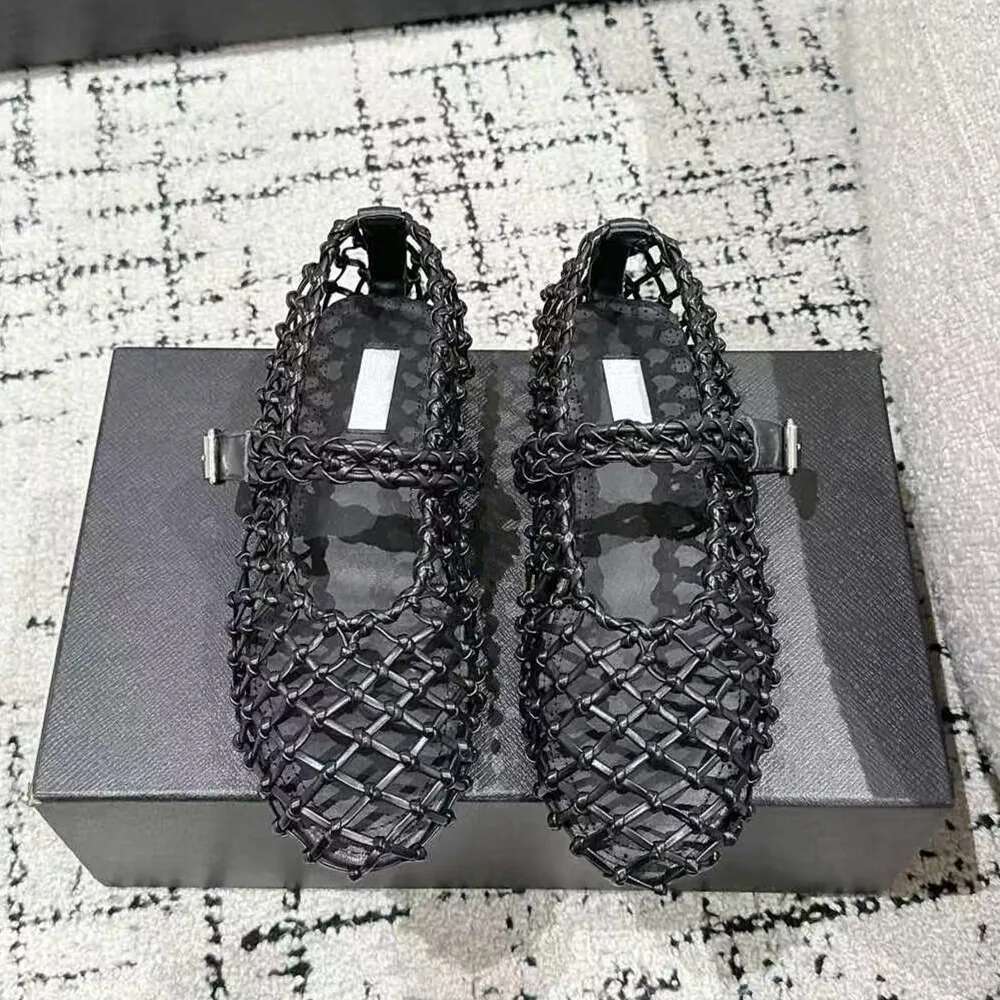 2025 Summer Ballet Mary Jane Women's Flat Bottom Mesh Fishing Net Hollow Single Shoes Sandals