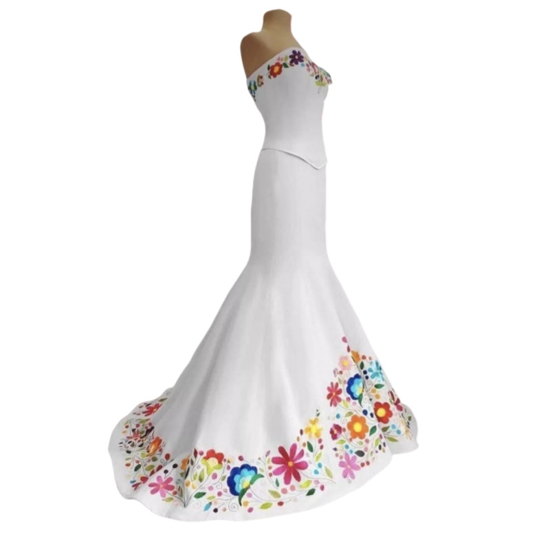 Floral Embroidery Mermaid Wedding Dresses Strapless Sleeveless Long Satin Elegant Bridal Gown Back Lace-up 2025 Classic bride Dress