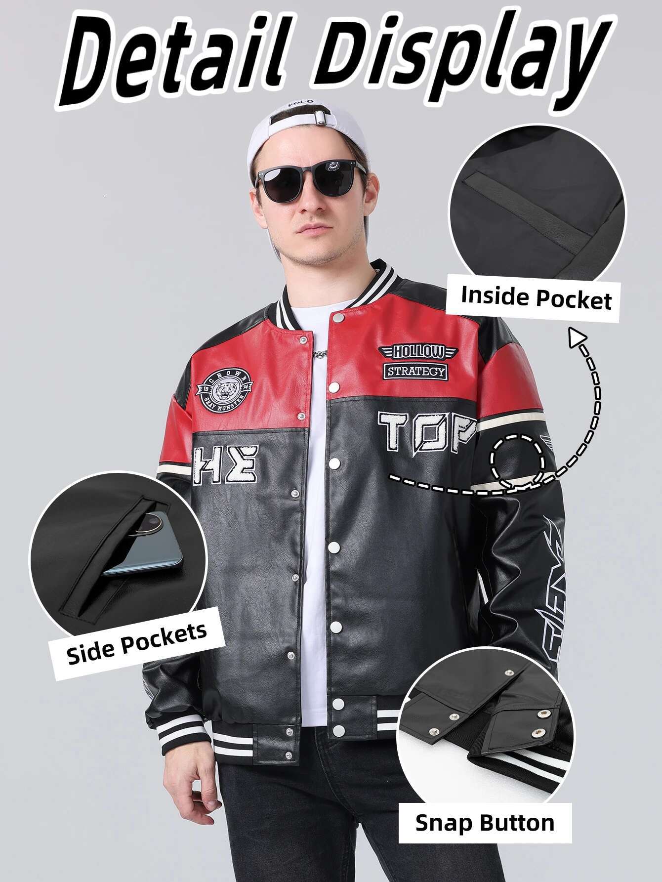 Spring&Autumn Men's Faux Leather Jackets Ooutdoor Sports Long Sleeve Moto Biker Coat Unisex Baseball Outerwear Streetwear
