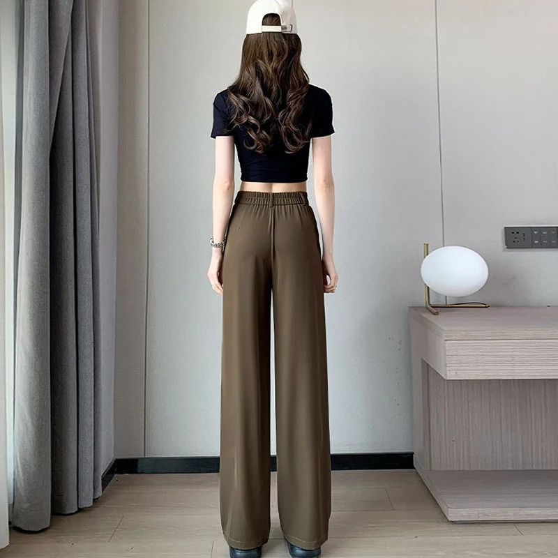 Womens set pants bag waist wide leg solid color Trouser womens straight mom classic office loose 250324Z