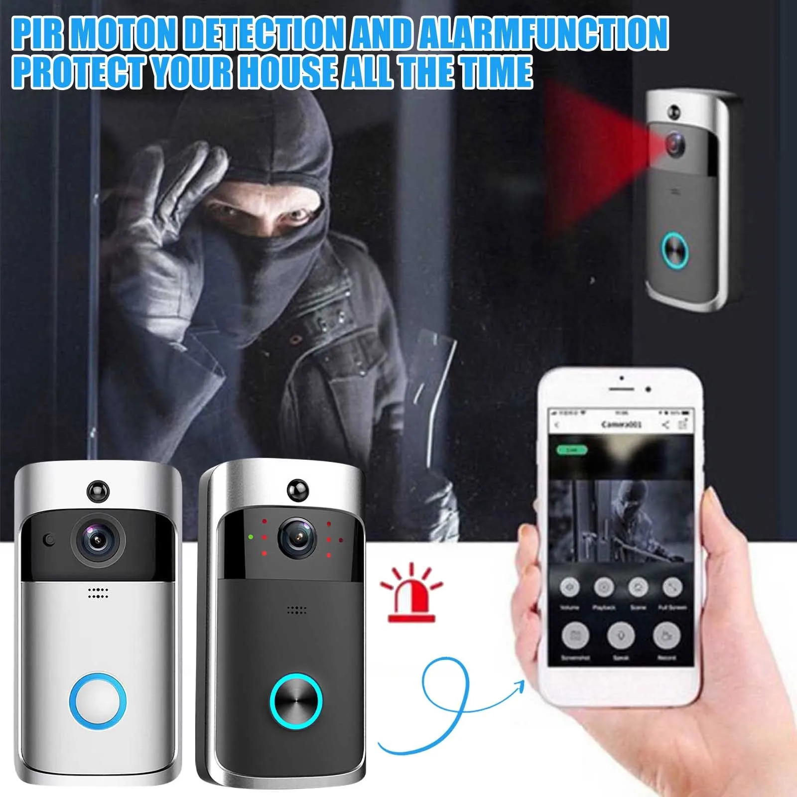 Ring with camera and video doorbell wireless WiFi secure phone bell 720PHD 250324