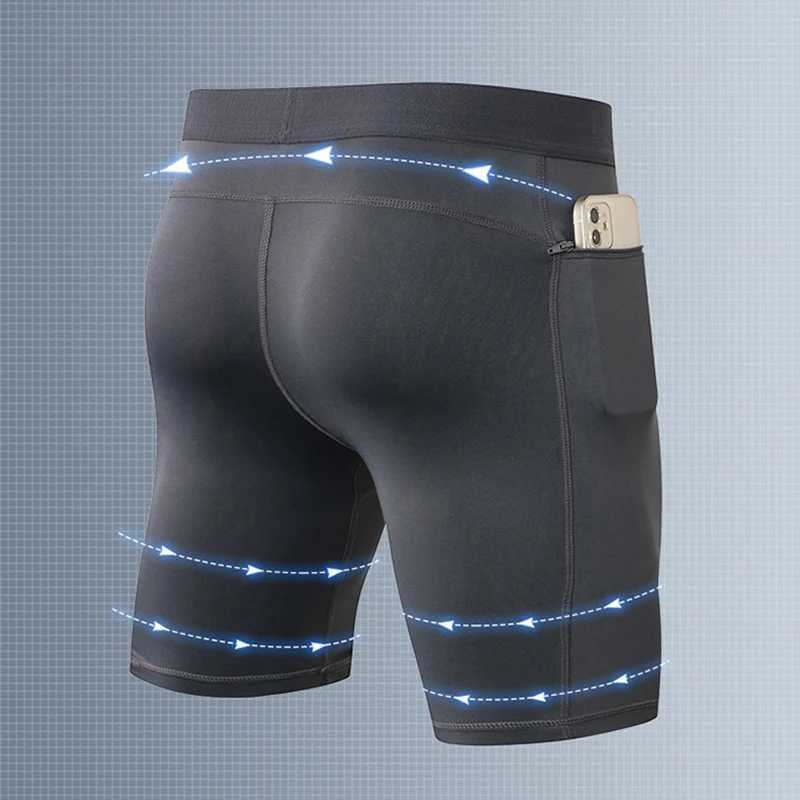 Mens fitness shorts with zippered pockets for professional sports running training Wicking quick drying elastic tight shorts W250324