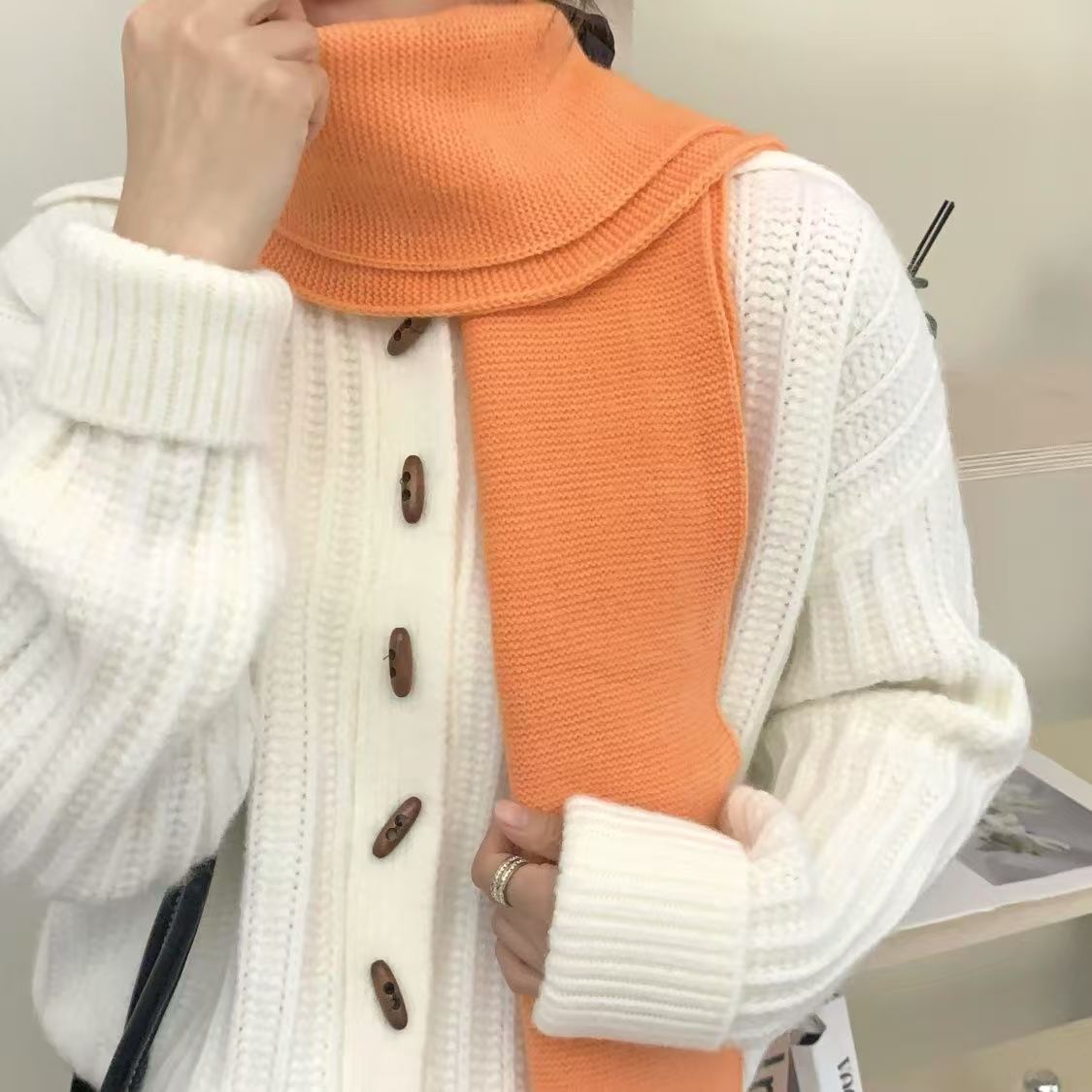 T349 knitted Korean style versatile scarf female winter Korean style atmosphere pure color simple soft warm neck protection couple scarf