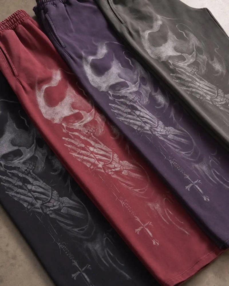 Men's Pants American Style Oversized Skull Pattern Loose Sports Street Hip-hop Casual Straight Leg Low Waist Jogging Y2k
