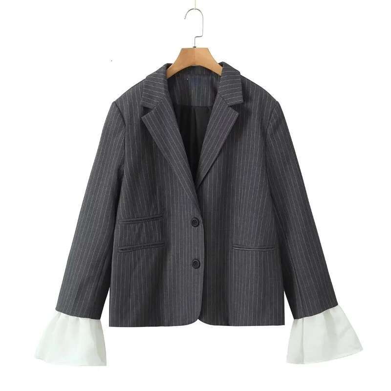 Autumn Women's Detachable Splice V Neck Woman Coats Fashion Striped Loose Long Sleeve Blazer Jacket Women Suit