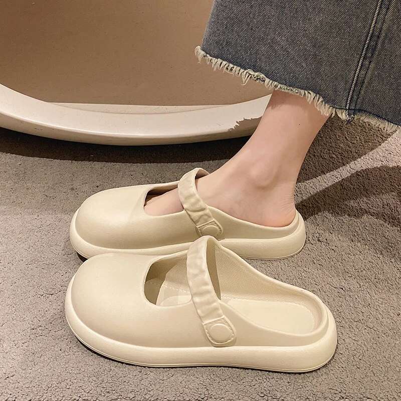 Mary Jane Platform Slippers Woman Flat Designer Women's Sandals Summer 2025 Casual Beach Footwear Girls Indoor Fashion