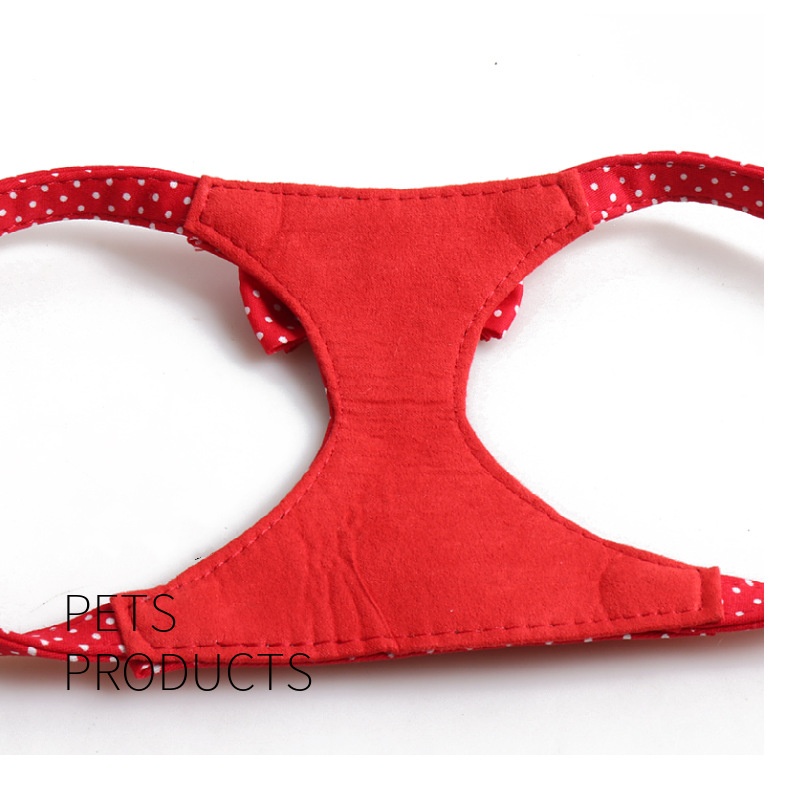Polka Dots Bow Puppy Harness and Leash Set, No Pull Lightweight Soft Suede Lining Adjustable Pet Harness Vest with Snap Buckle for Puppy Small and Med