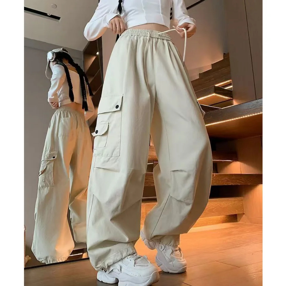womens sports pants casual matching wide leg fashionable loose cargo drawstring runners luggage streetwear 250324Z