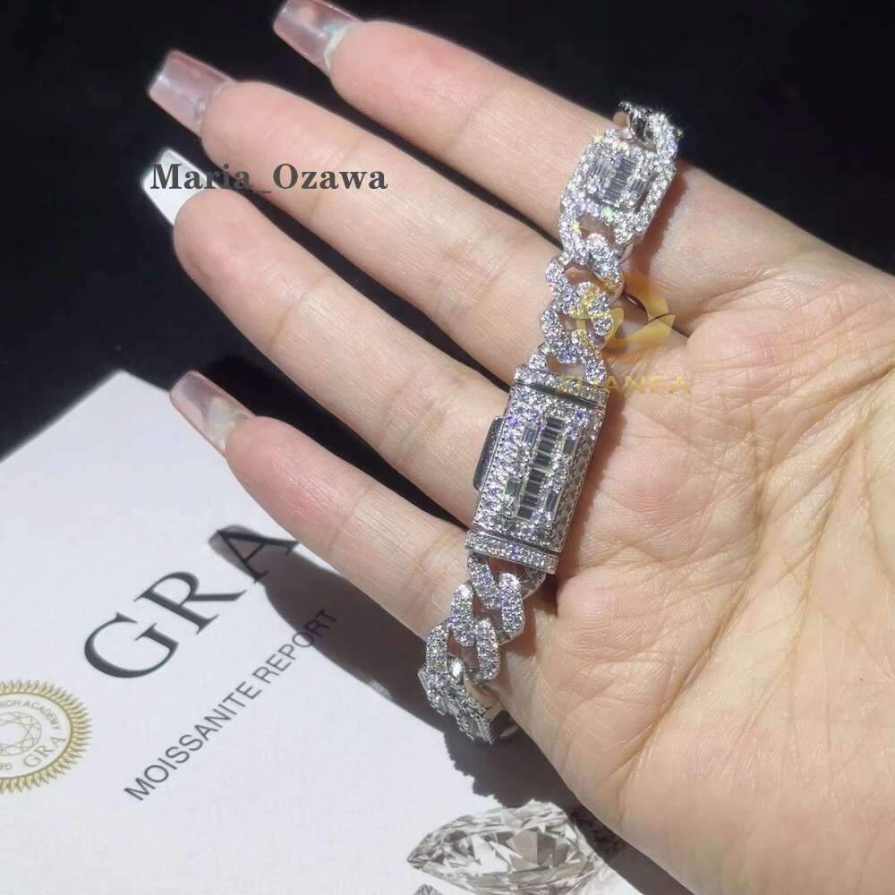 Zuanfa Jewelry Hip Hop Chain Gold Plated VVS Moissanite Baguette 12Mm Cuban K Bracelet Sier Men Bracelet