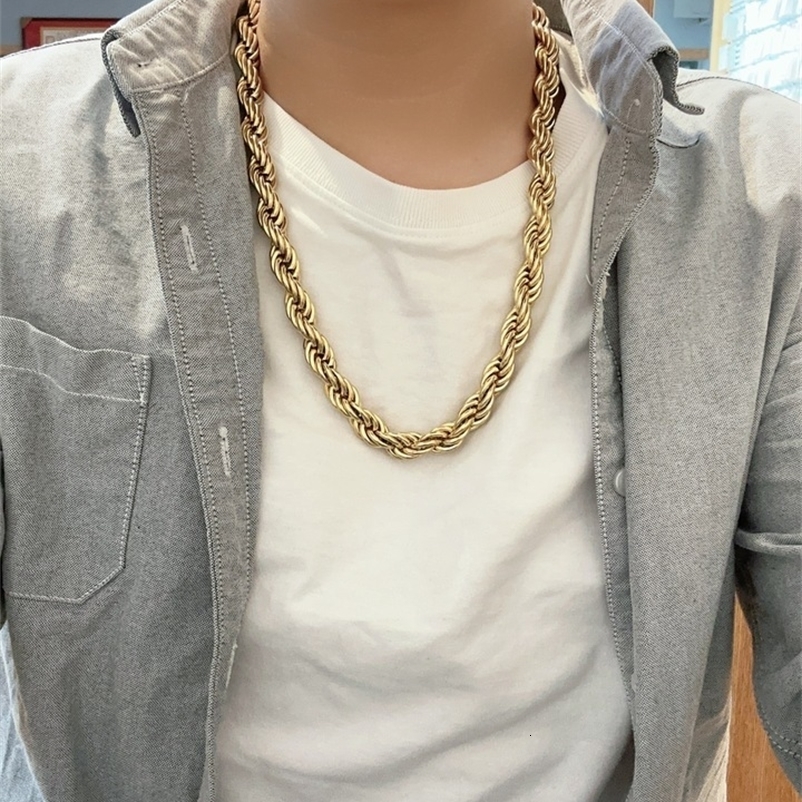 Adixyn Jewelry Gold Color Plated 12mm Wideth 60cm 70cm Length Big Rope Necklace For Men Women Guaantee Hiphop Chain 250324