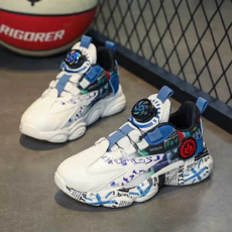 2025 New Childrens Rotating Buckle Mesh Surface Leisure Sports Basketball Shoes Childrens Sports Shoes W250324