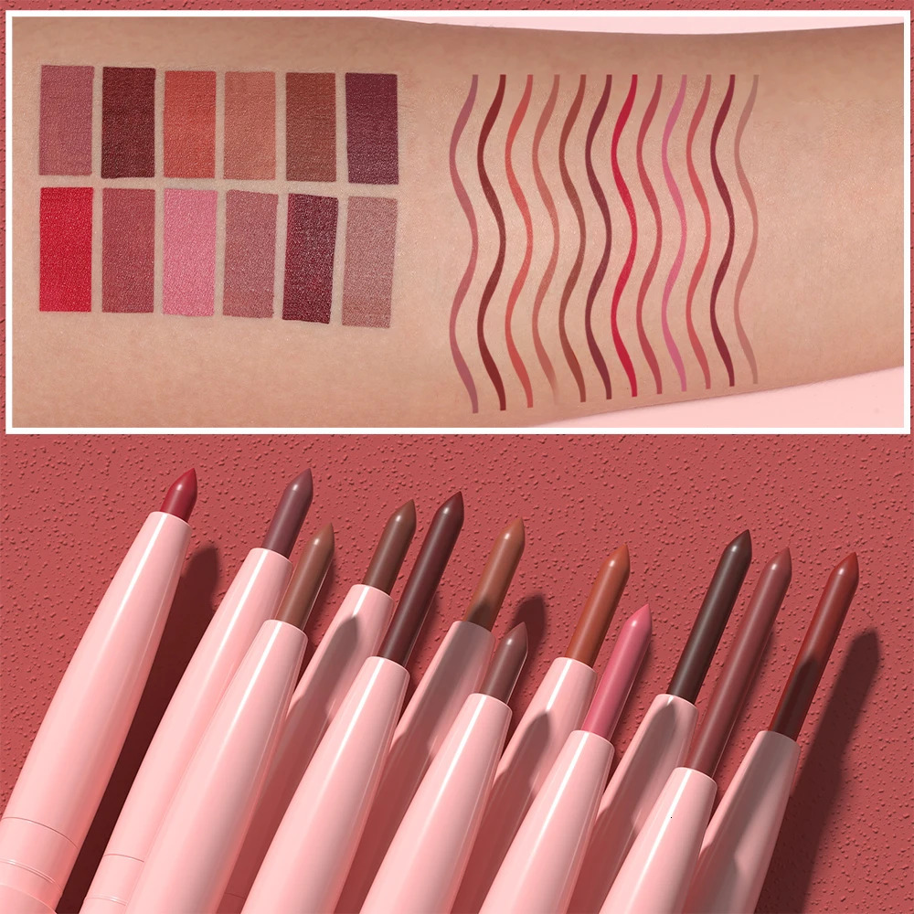 DUNUF 12pcs easy color velvet matte lip liner waterproof and sweatproof non-stick lipstick pencil is not easy to take off color 250324