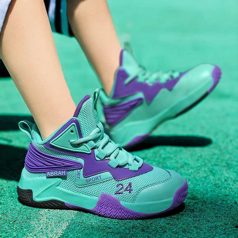 Fashionable boys basketball shoes comfortable and breathable mesh belt high top indoor sports shoes hot selling students campus training shoes W250324