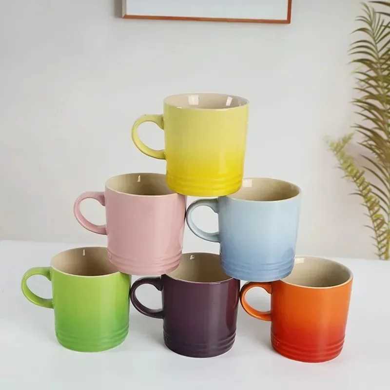 Popular Nordic style color gradient cup creative Macaron cup gradient cup cool color rainbow cup with handmade gift ceramic cupT250324