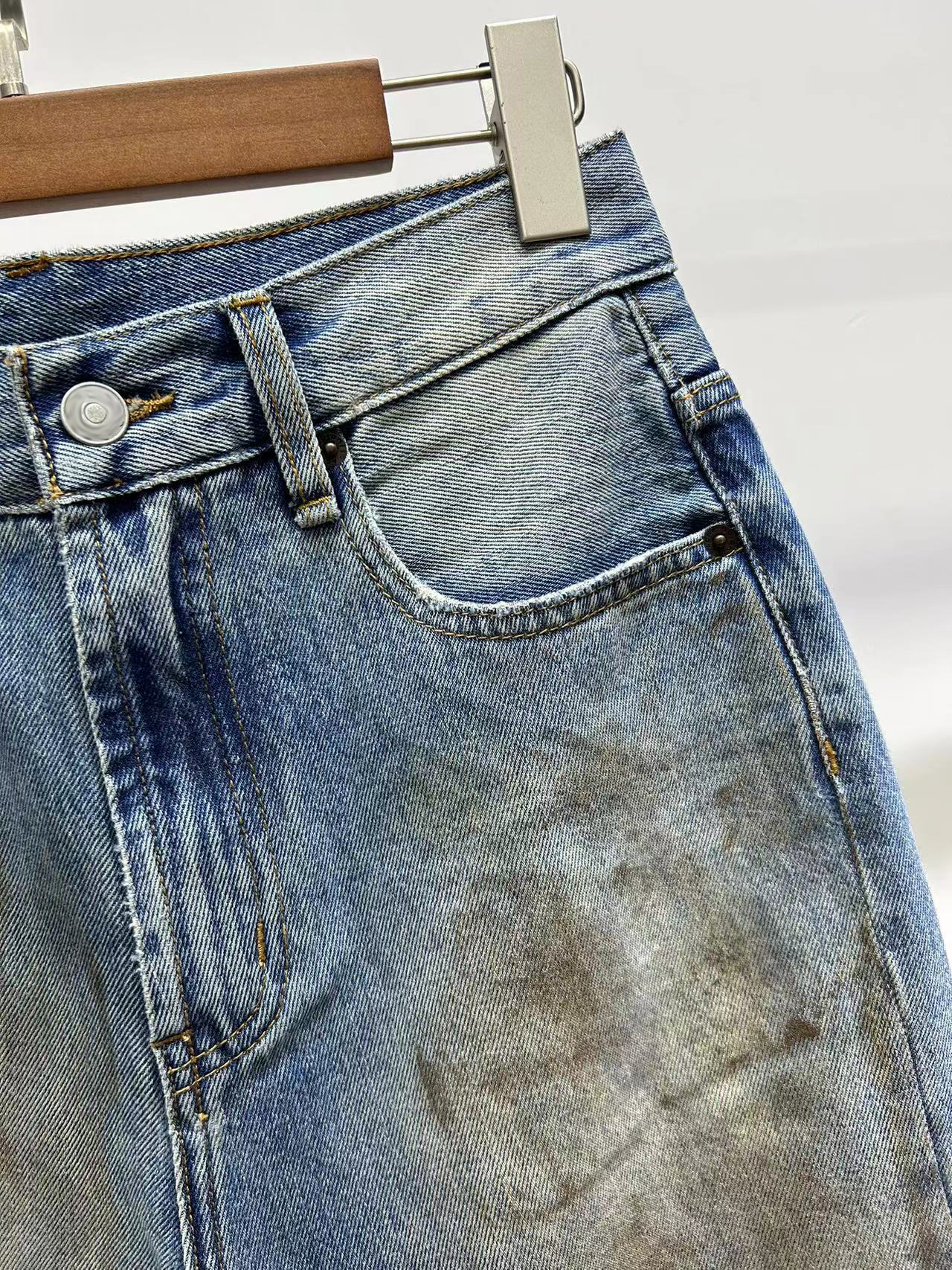 womens Nordic minimalist high waisted loose straight leg dirty pants nostalgic ripped jeans Z260313