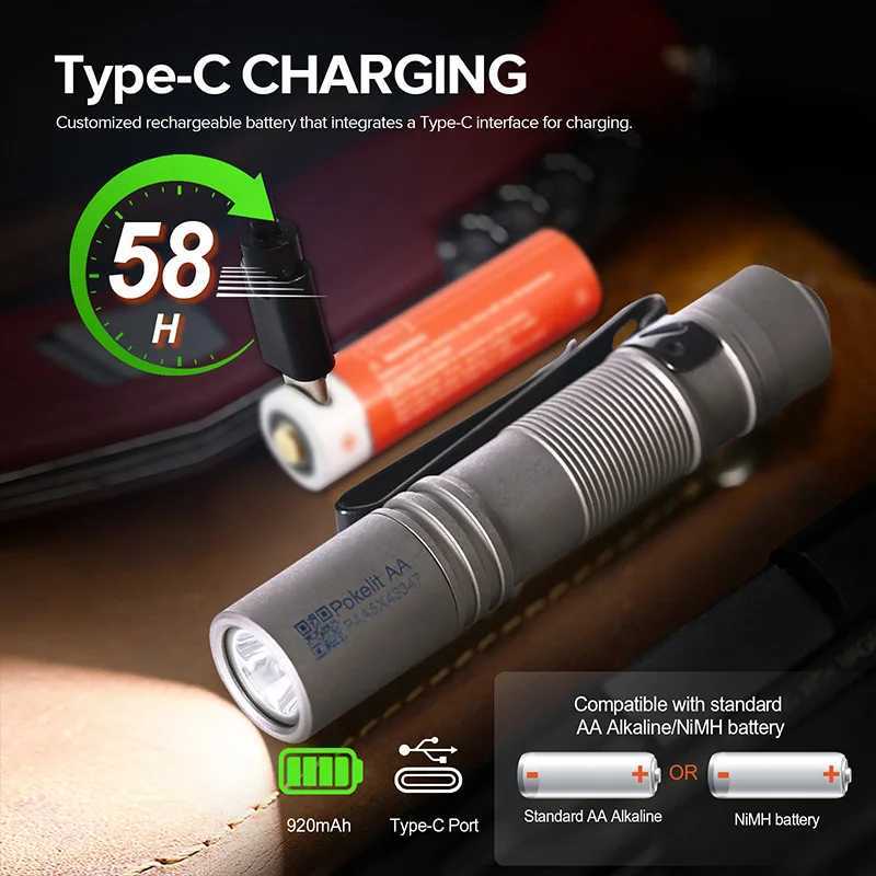 ACEBEAM Pokelit AA Titanium EDC Flash 1000 Lumens 114m 14500 Rechargeable Battery Compact Daily EDC Z250325
