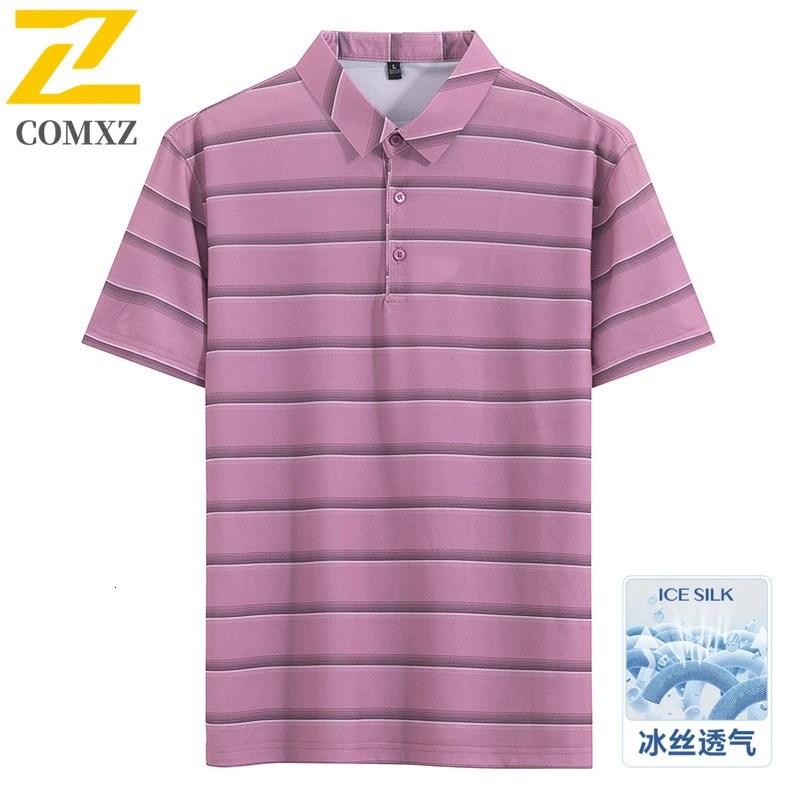 2025 Mens Summer Short Sleeve Polo Shirt Ice Silk TurnDown Collar Casual Top Lightweight Breathable Trendy TShirt 250311
