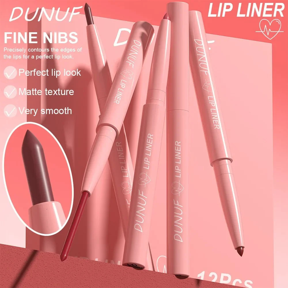 12Pcsbox Velvet Matte Lip Liner Pen Set Nude Red Contour Tint Lip Crayon Waterproof Non-stick Cup Lipliner Lipstick Pencil Kit 250324