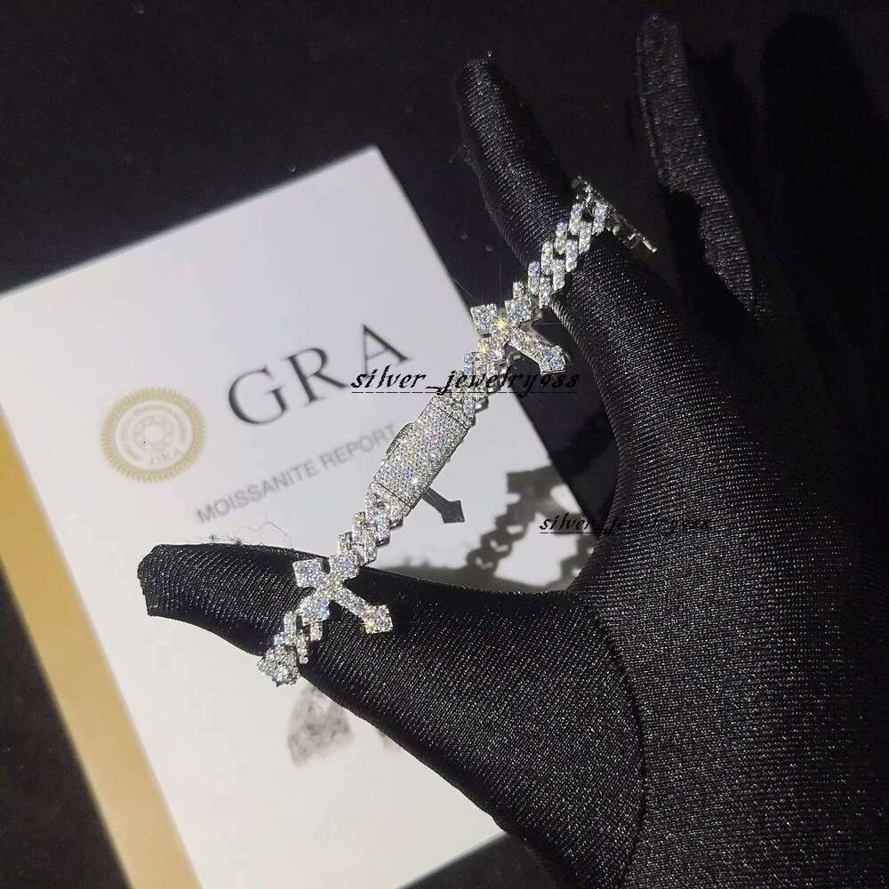 Solid Sier 6Mm Hip Hop For Men Women Fashion Moissanite Cross Cuban K Chain Bracelet