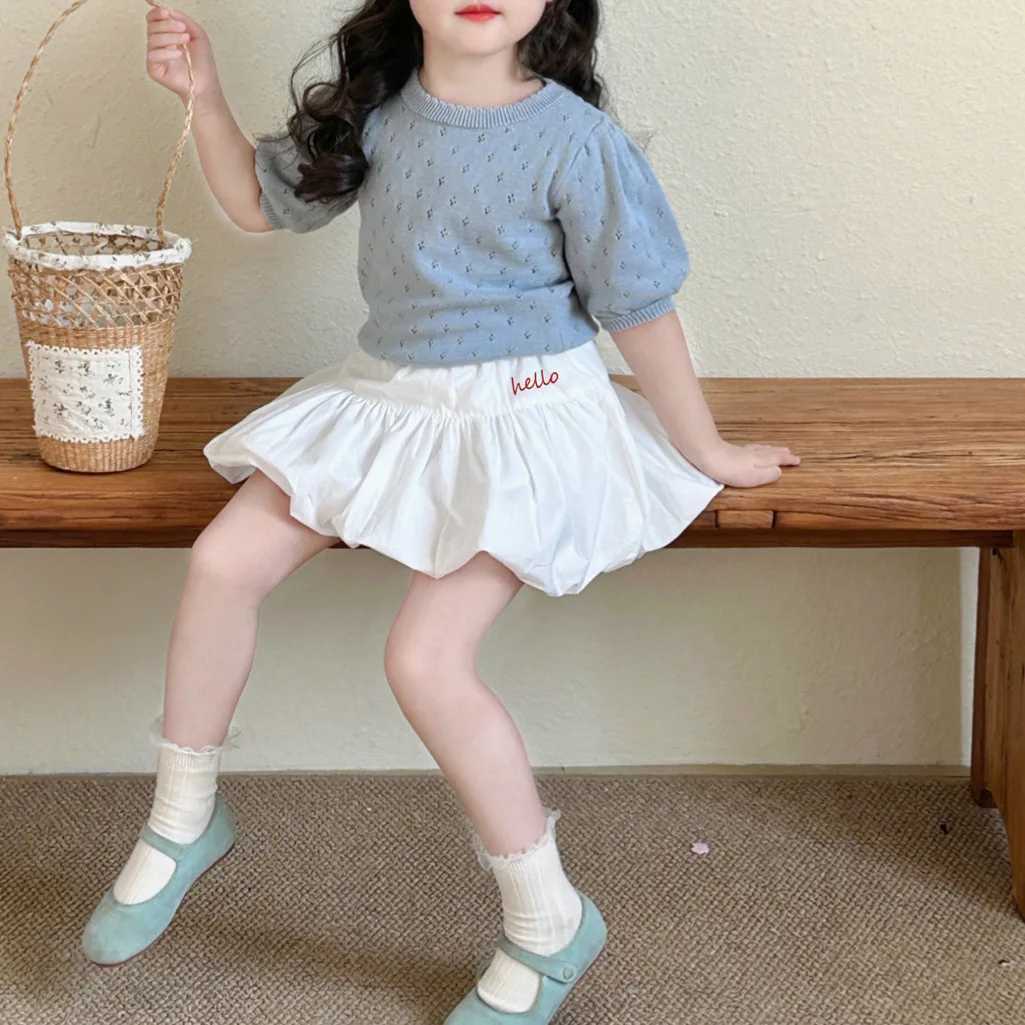 Spring 2025 New White Flower Bud Girl Half length Skills Korean Letter Embroidery Baby Dress and PantsT250325