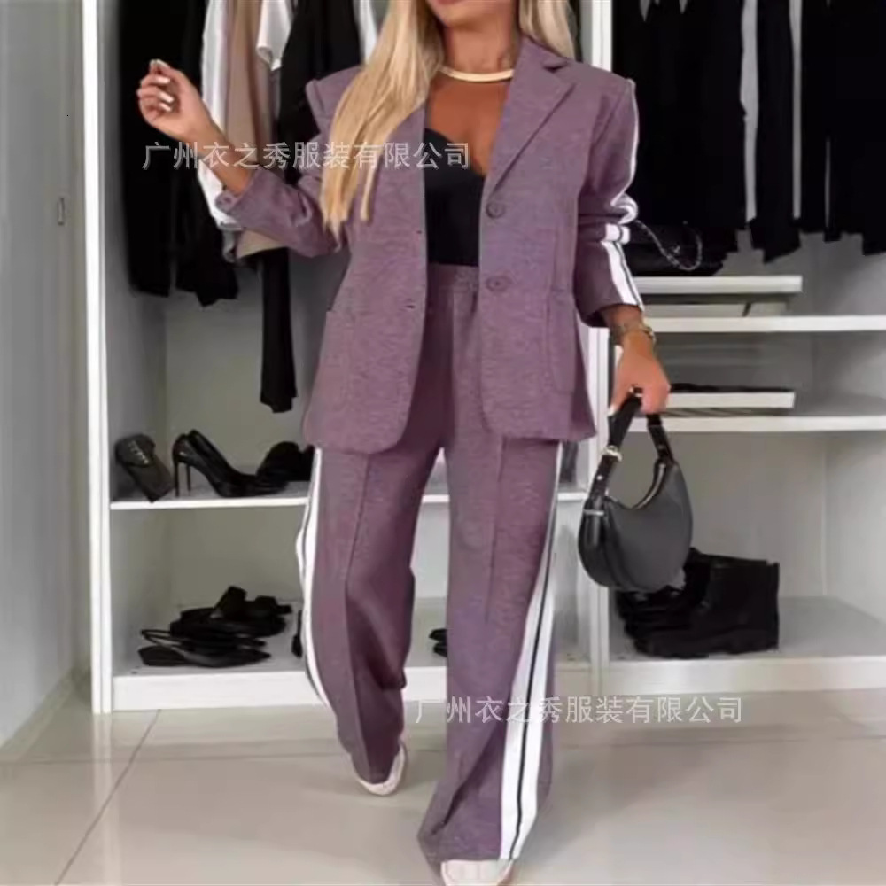 2024 Autumn Fashion Autumn/Winter Women's Splicing Long Sleeve Collar Casual Suit Two Piece Set
