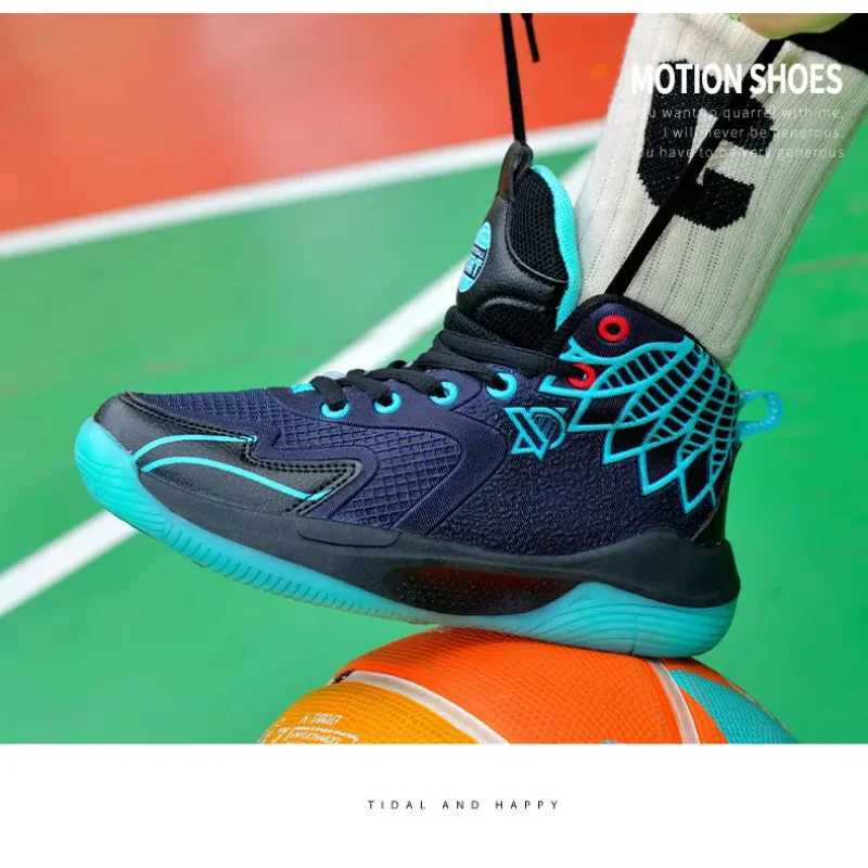 Brand childrens basketball sports shoes 2024 grid breathable childrens sports shoes boys coaching shoes fashionable childrens basketball shoes W250324