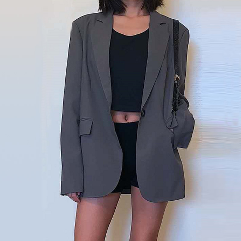 H323British Inspired Grey Women's Korean Casual Jacket - Versatile Loose Fit for Spring & Autumn Season
