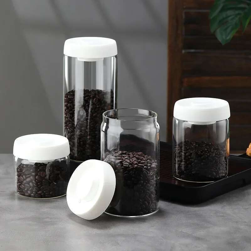 Manual Vacuum Moisture Proproof Kitchen High Borosilicate Glass Tea Coffee Bean Storage Sealed Jar