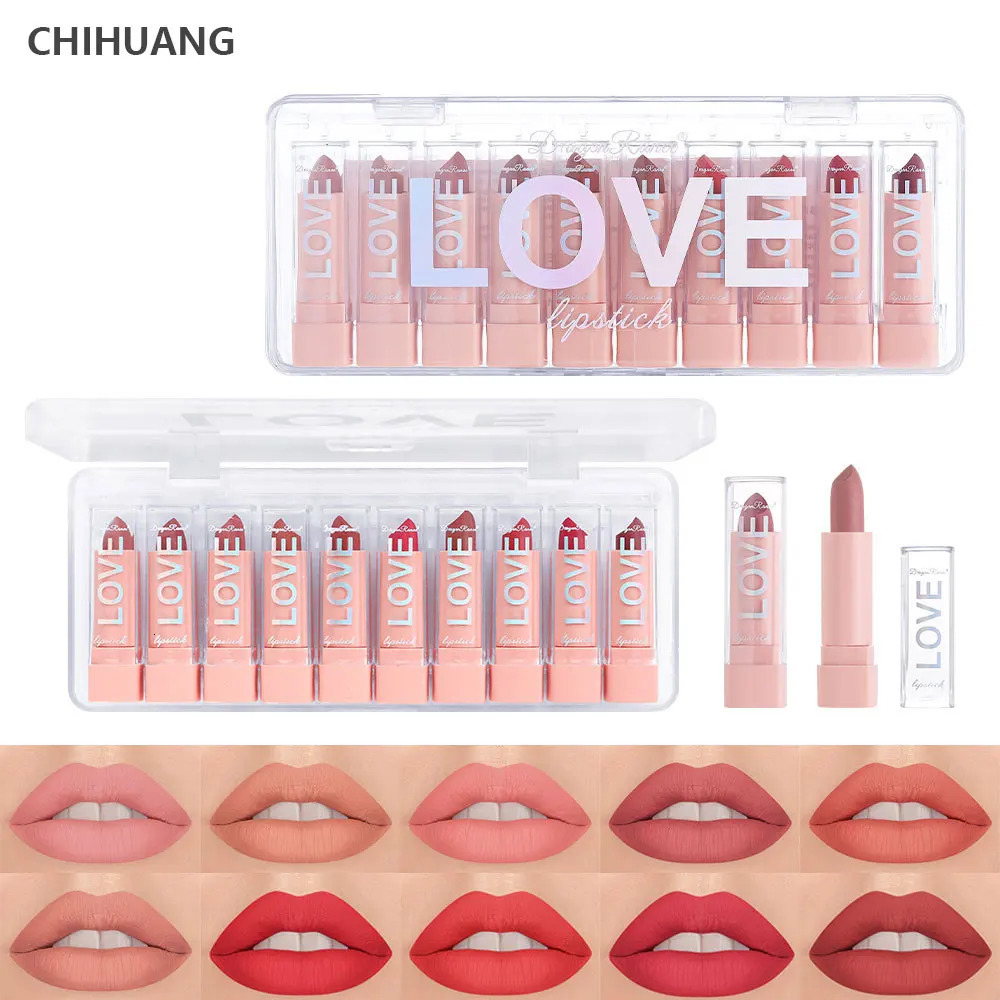 10 PCS Matte Lipstick Kit lip gloss Korean cosmetics LIp gloss Long Lasting Makeup for women Lip pencil make up Beauty 250324