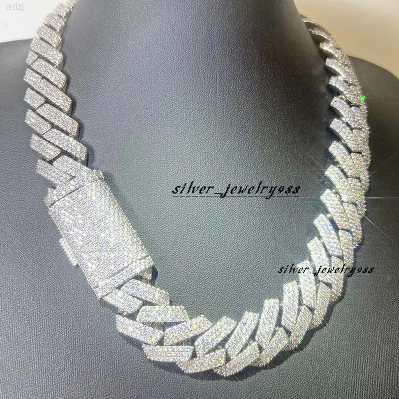 18mm Width 3 Rows Cuban Link Chain for Men Heavy Vvs Moissanite 925 Sterling Silver Cuban Silver Necklace Custom Chain