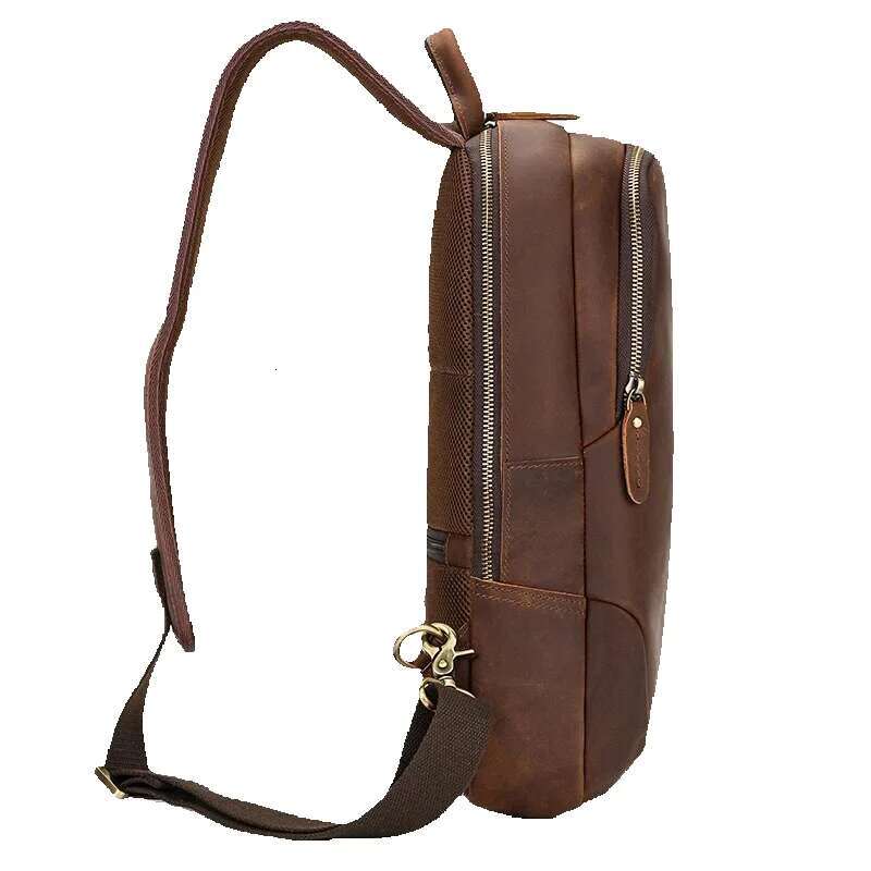 Men's Bags Leather Packs Chest Pack Usb Cable Crossbody Outdoor Sports Bagpack Single Shoulder Anti Theft Bag Male