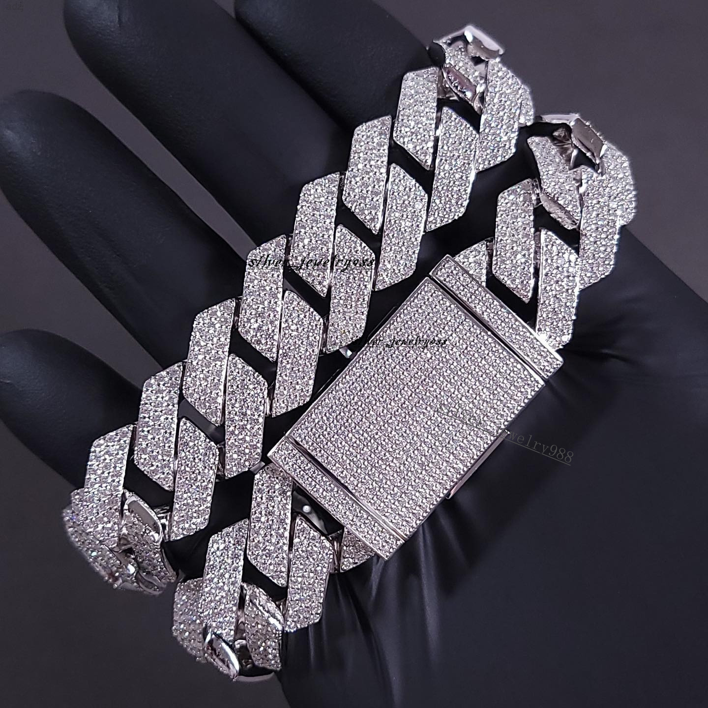 12mm 100% Handmade Setting 3 Row Vvs Moissanite Diamond Iced Out Cuban Link Chain 925 Sterling Silver Necklace