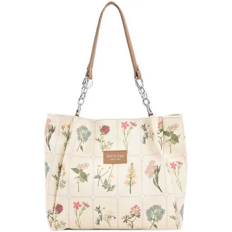 Miyagawa Womens 2024 Large Capacity Canvas Bag Printed Flower Handheld Classroom Commuter Single Shoulder Handbag Z250324